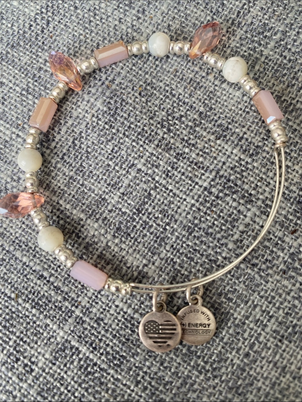 Pink Beaded Expandable Bracelet with Silver Charms by Unknown Brand